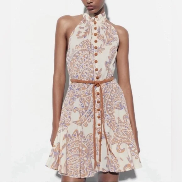 Zara neutral color mini dress NWT comes with a rope belt. - Picture 3 of 7